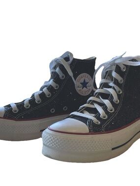 Converse High Top Sneakers in Glitter Navy with White and pink stripe 7